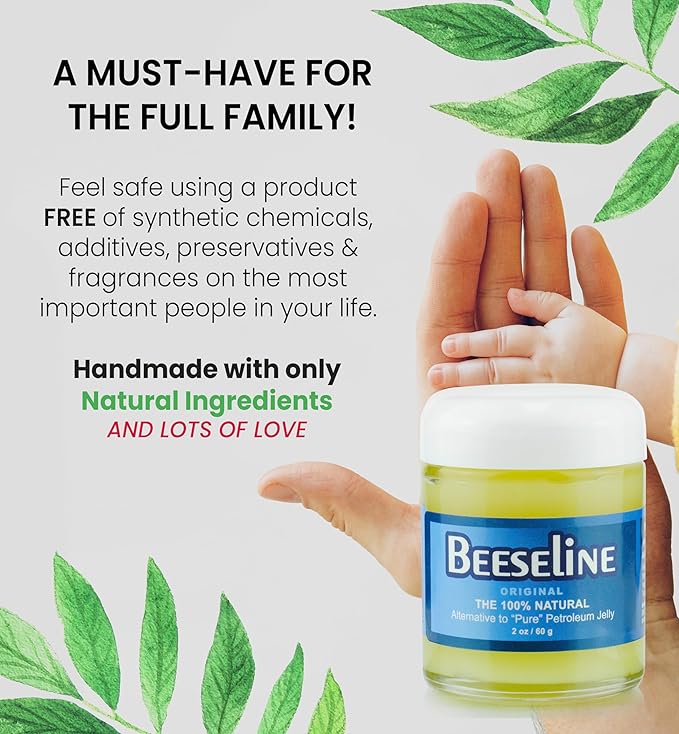 Beeseline Original - 100% Natural & Hypoallergenic Alternative to Petroleum Jelly - Lips, Hands, Baby, Makeup Remover and More (Glass Jar) (2 oz)