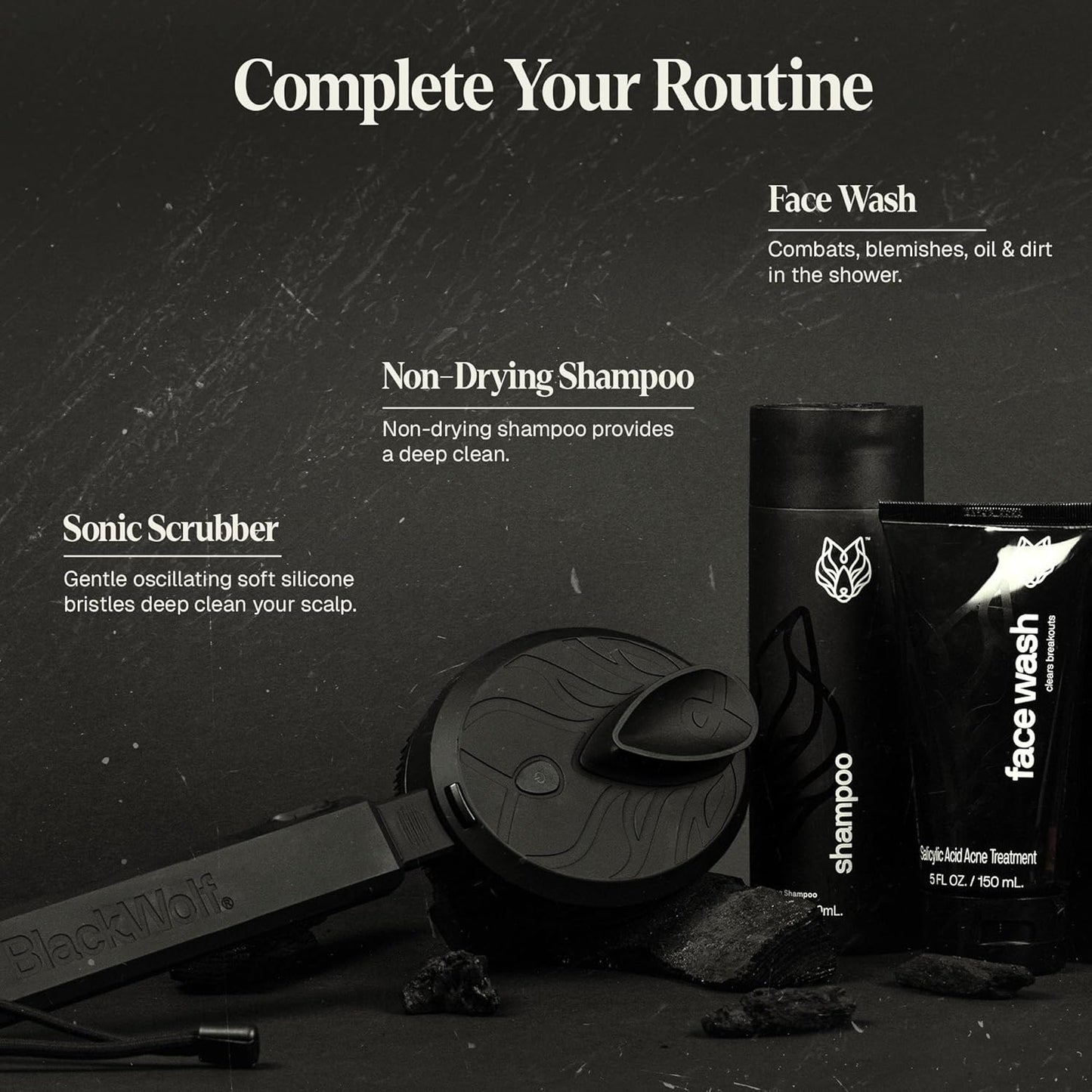 Black Wolf Salicylic Acid Body Wash for Men - 14 Fl Oz Men's Acne Body Wash - Charcoal Helps Reduce Acne Breakouts & Cleanse Your Skin - Full Coverage & Deep Clean Treatment - Men's Bodywash