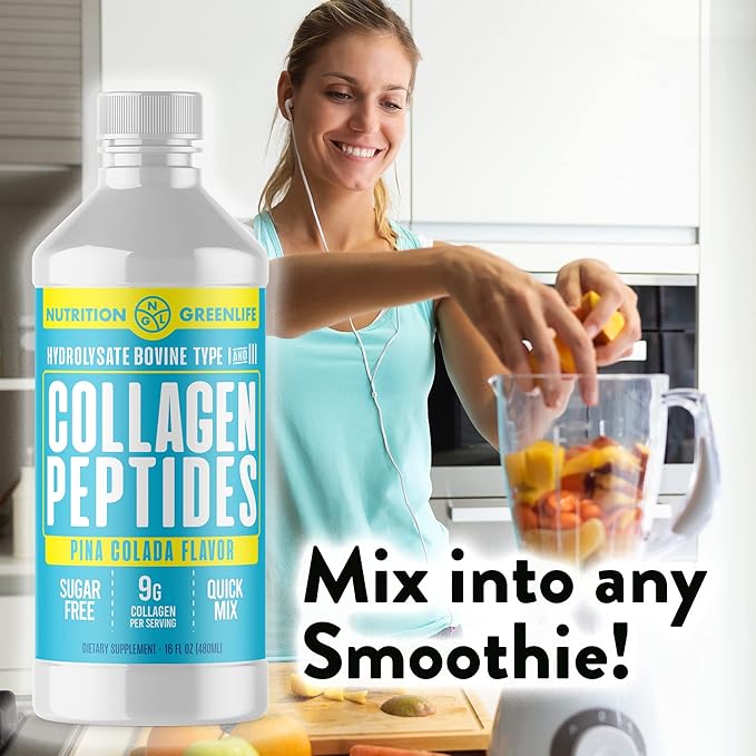 Collagen Peptides Hydrolyzed Liquid Concentrate 9000mg Hair, Skin, Nail Health Supplement Sugar Free