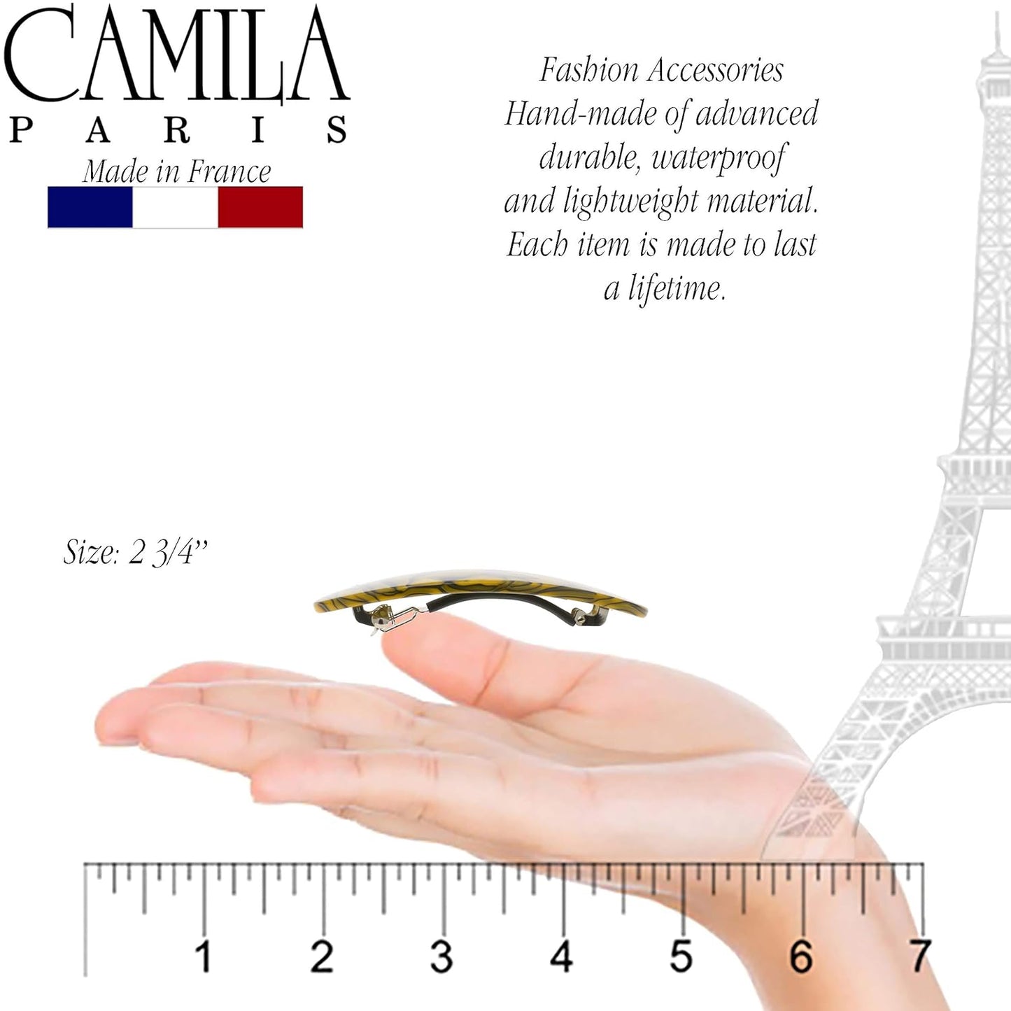Camila Paris CP3139 French Hair Barrette Clip Handmade Oval Yellow, Strong Hold Grip Hair Clips for Women, No Slip Rubberized Metal Closure, Durable Styling Girls Hair Accessories, Made in France
