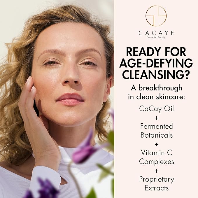 CACAYE 3-in-1 Makeup Cleansing Oil for Face, 2.5 ounces, with CaCay Oil and Vitamin C - Anti Aging Facial Oil Cleanser for Wrinkles and Fine Lines - Clean Makeup Remover for All Skin Types