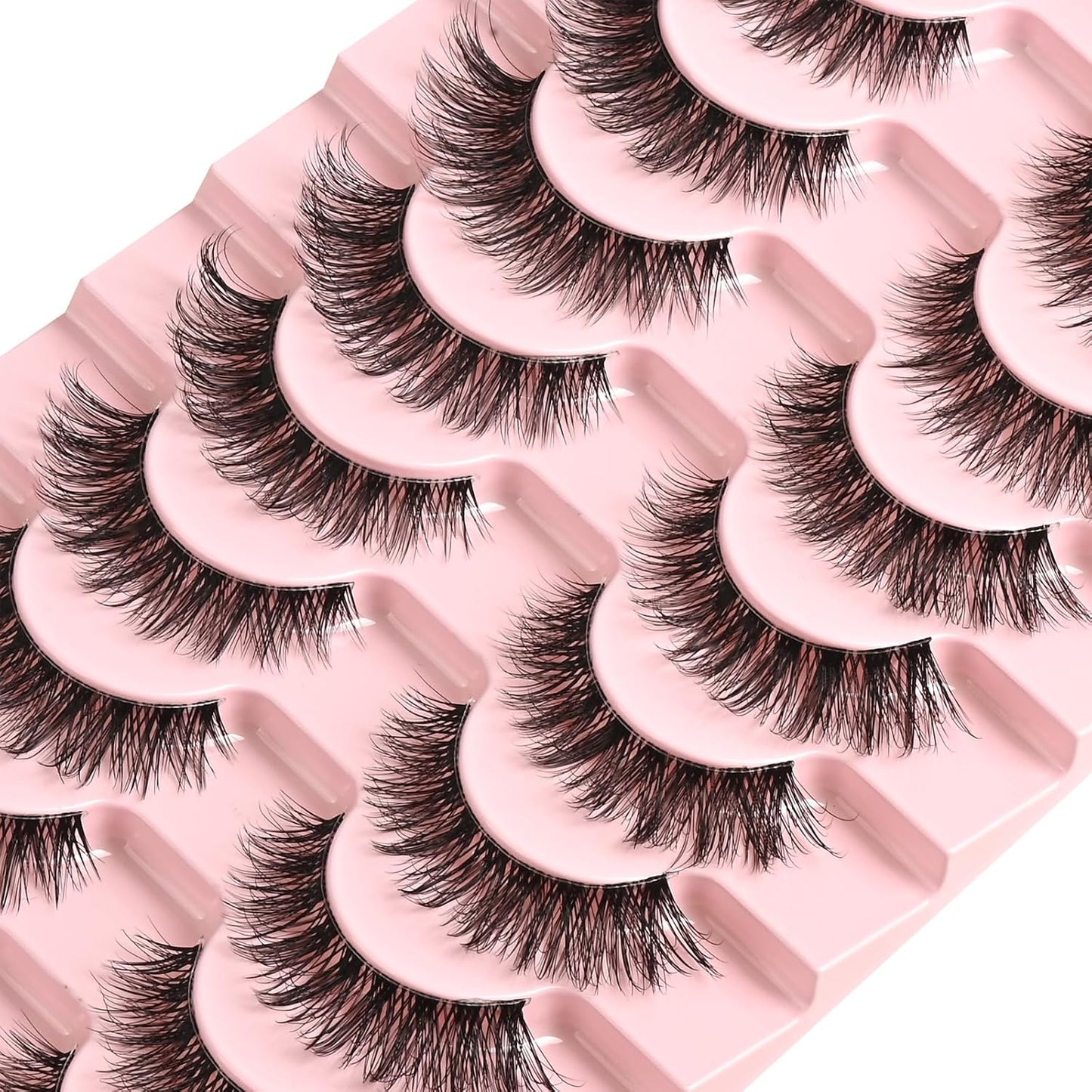 FARRED Cat Eye Lashes Natural Fake Strip Eyelashes Invisible Band Mink Eyelash Strips Wispy Full Volume False Lash Pack 10 Pairs 8-14 mm Short Demi Wispies Pestañas Postizas that Looks Like Extensions