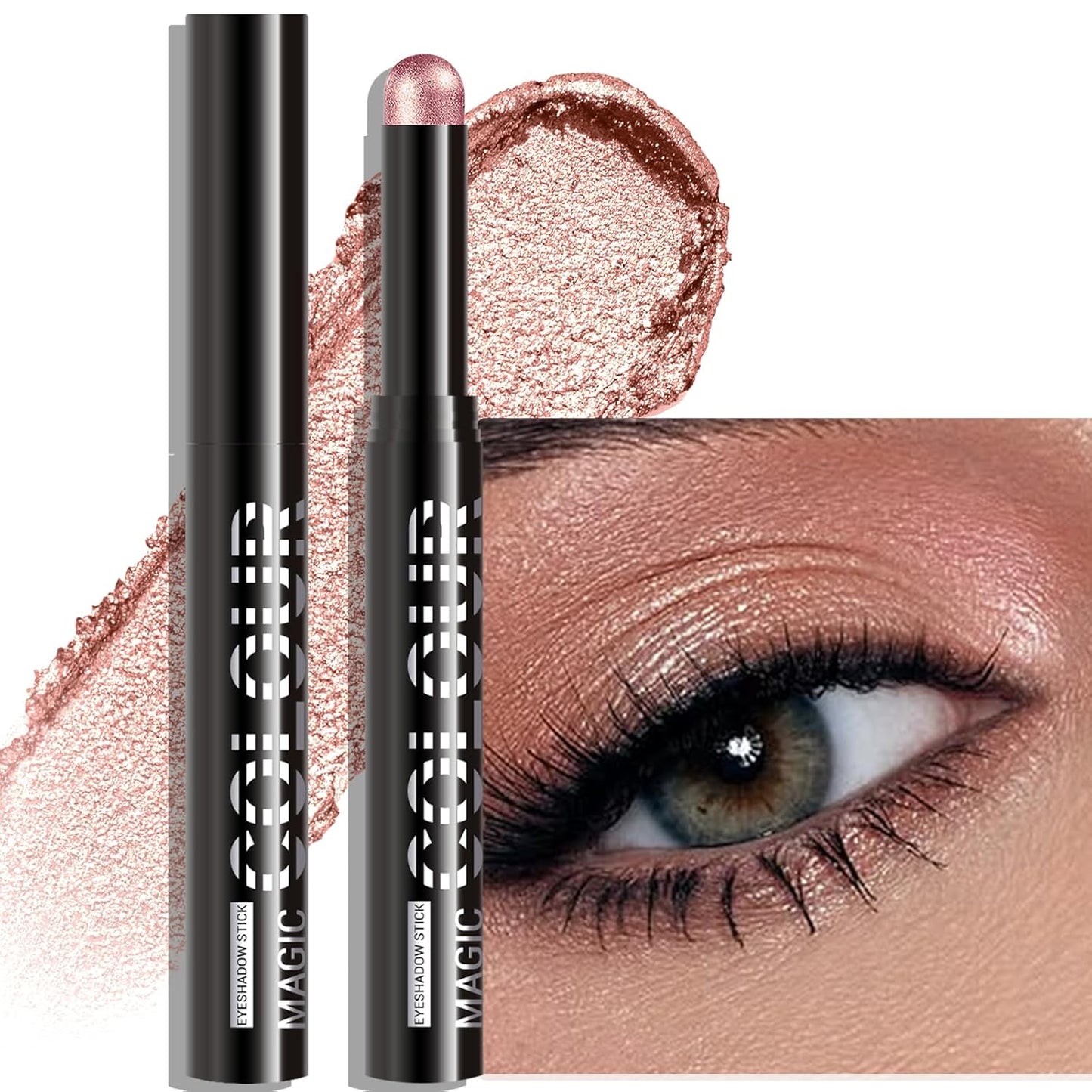 Glitter Eyeshadow Stick - Rose Shimmer Long Lasting Cream Eye Shadow Pencil Buildable Sparkling Face Highlighter Makeup, Lightweight Waterproof & Smudge Proof for Easy Application