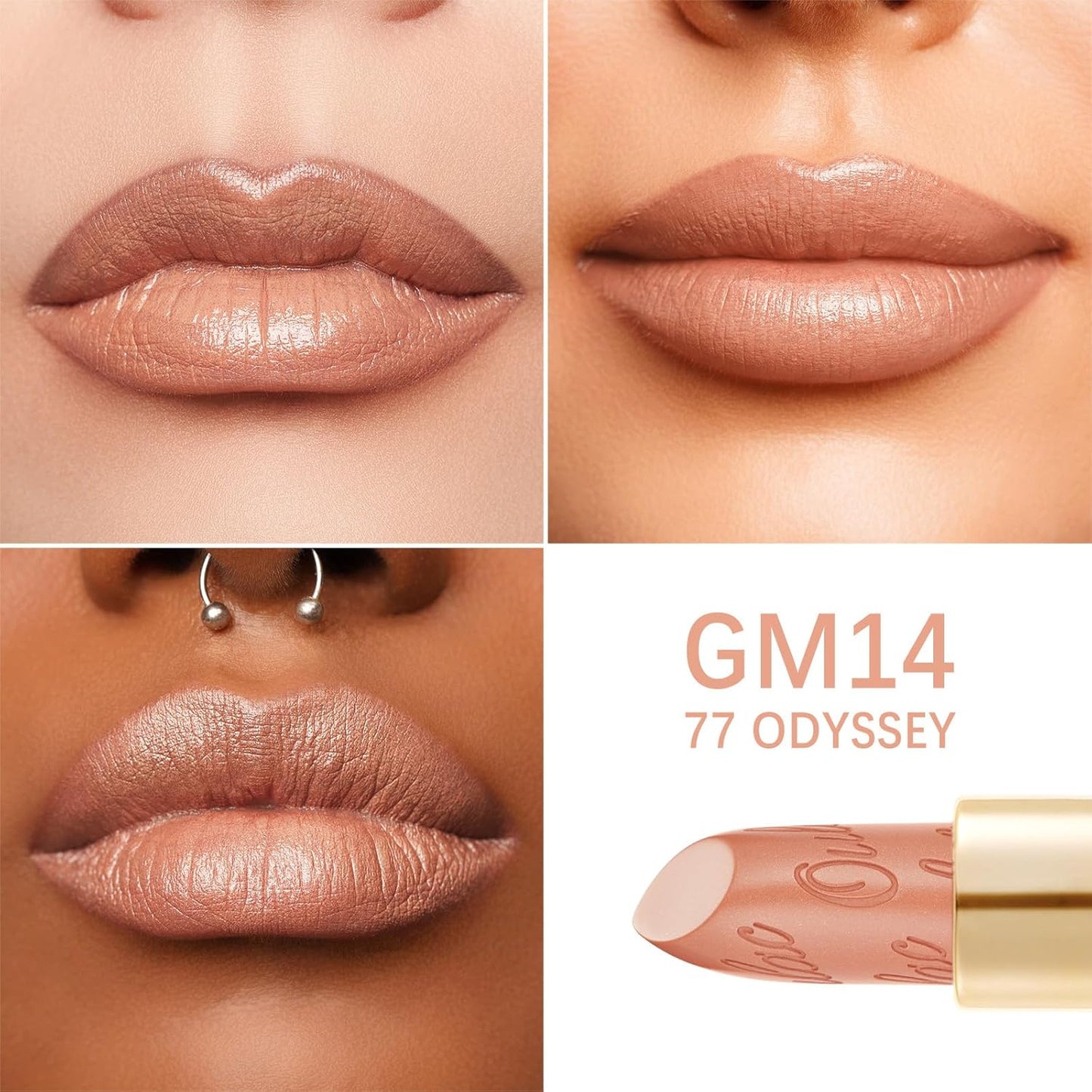 Oulac Matte Nude Lipstick with Glow Metallic Finish - Vegan Lipstick for Women, Creamy Texture, Hydrating Clean Beauty Formula, High-End Magnetic Hook Design, GM14