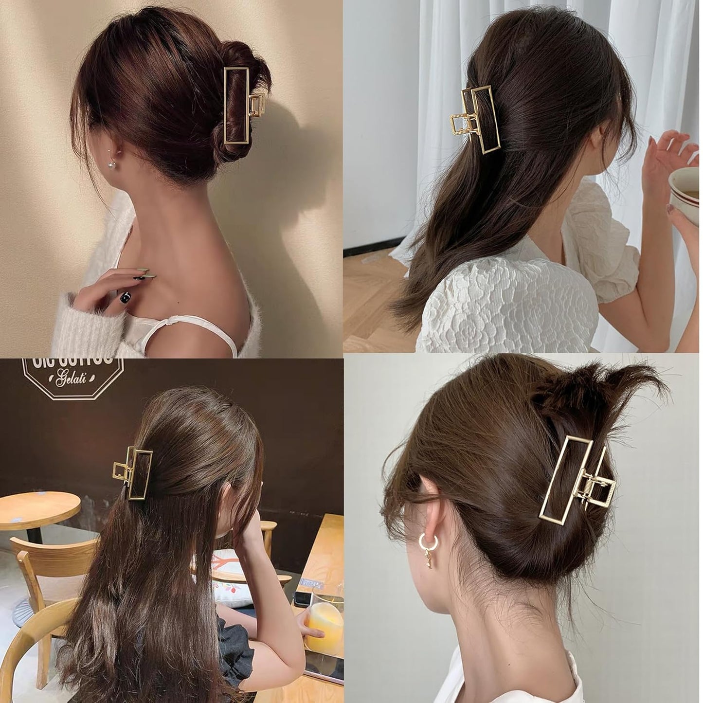 Elegant Hair Clips Set, 5 Piece Gold Metal Claw Clips with Crystal and Starfish Design, Large Size Hair Accessories for Women