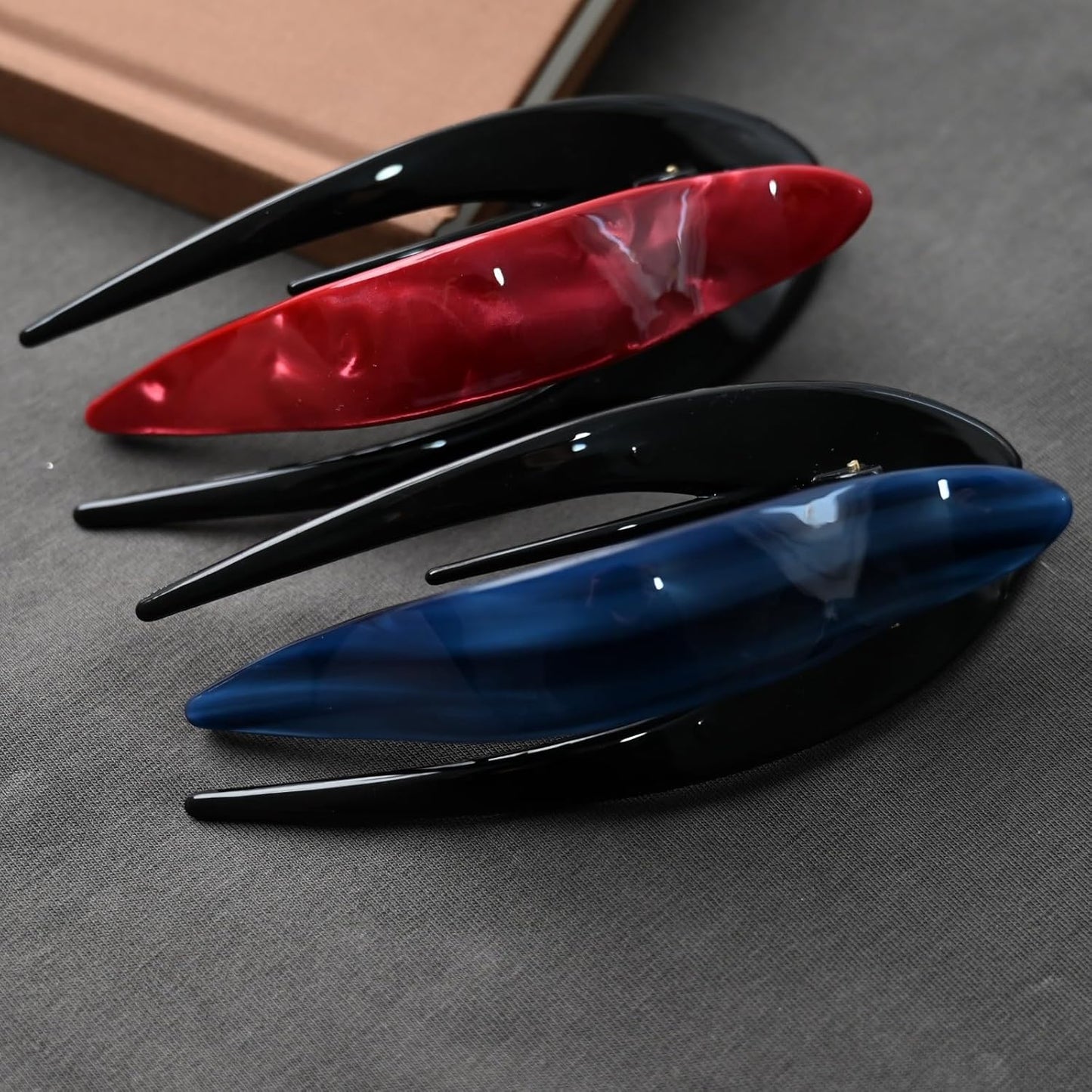 Handmade Celluloid French Design Tortoise Shell Barrettes Side-slide Opening Duck Luxury Fashion Accessories Hair Clip Claw for Women (red)