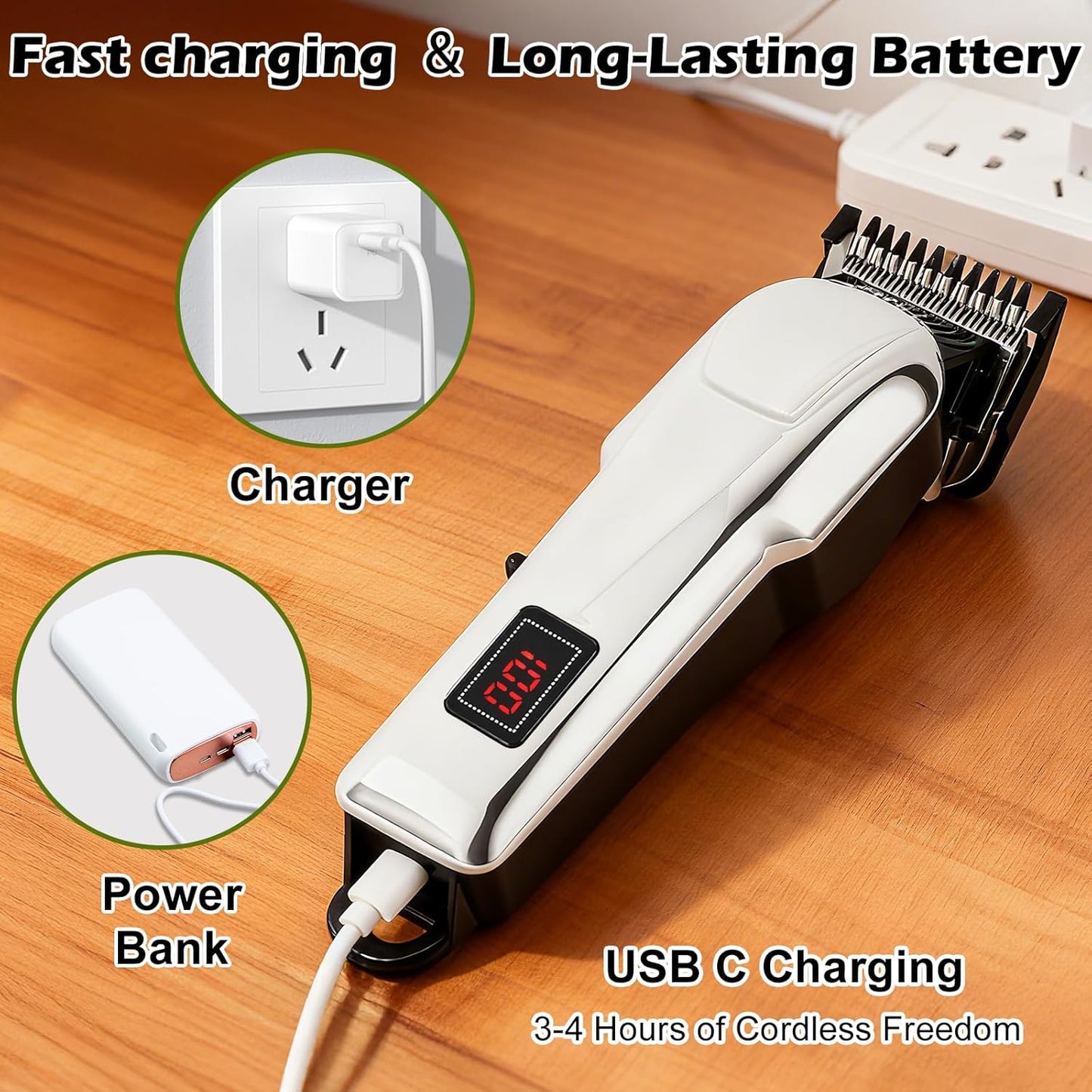 Hair Clippers for Men Cordless Clippers for Hair Cutting Rechargeable Beard Hair Trimmer LED Display Stocking Stuffers for Men