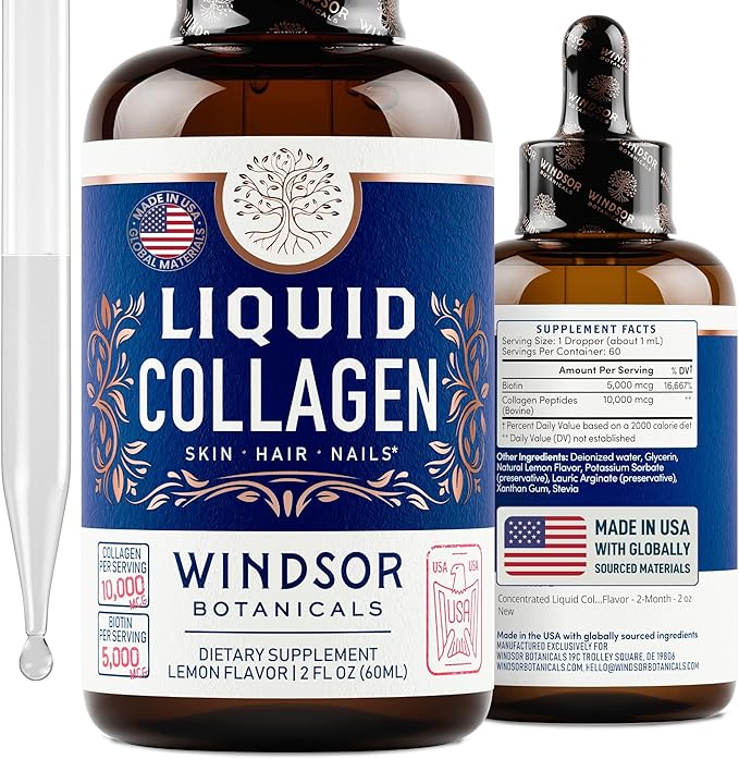 WINDSOR BOTANICALS Liquid Collagen and Iron for Women Beaty and Wellness Bundle