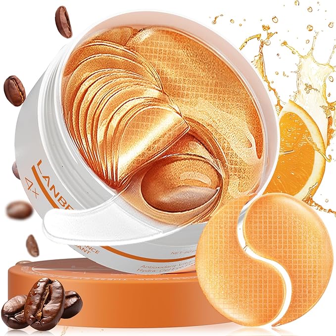 LANBENA Vitamin C Under Eye Patches for Dark Circles and Puffy Eyes, Cooling Eye Masks for Eye Bags, Fine Lines & Wrinkles Reduce, Anti-Aging, with Niacinamide Hydra-Gel Collagen-30 Pairs