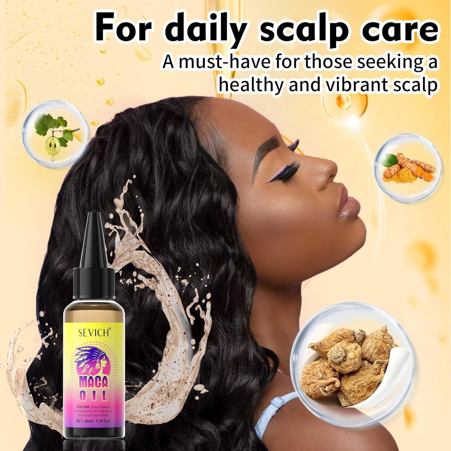 SEVICH Maca Root Powder Hair Oil, Hair Oils for Hair Growth,Black Maca Hair Oil for Women & Men, Enhance Scalp Vitality, Relieve Dry Scalp, Keep Scalp Moisturized and Healthy, 40 ml/1.35 fl oz