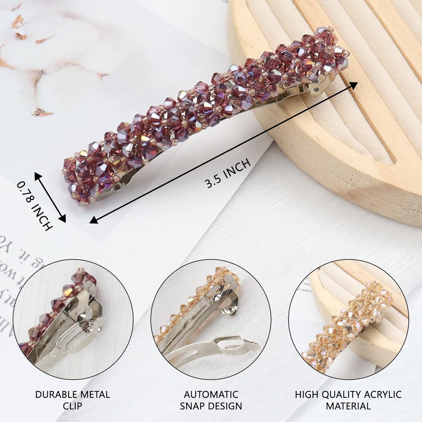 Elegant Hair Barrettes for Women B.PHNE Rhinestones Hair Clips Vintage French Style Hairclips Decor 4 Pack