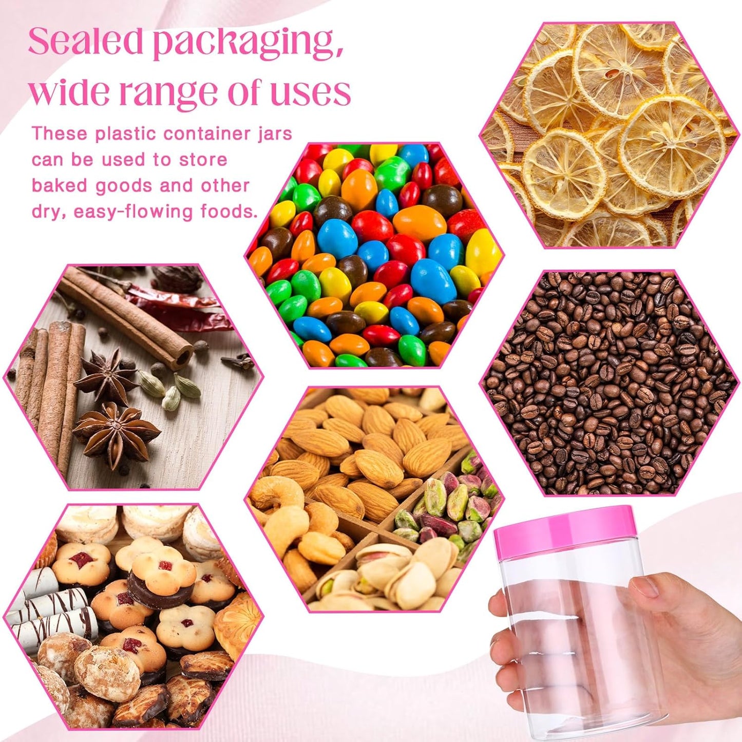 SATINIOR 100 Pcs Plastic Jars with Lids Small Containers Lids Wide Mouth Small Plastic Containers for Lotion Cream Rhinestones Body Butters Travel Storage(10 oz, Pink)