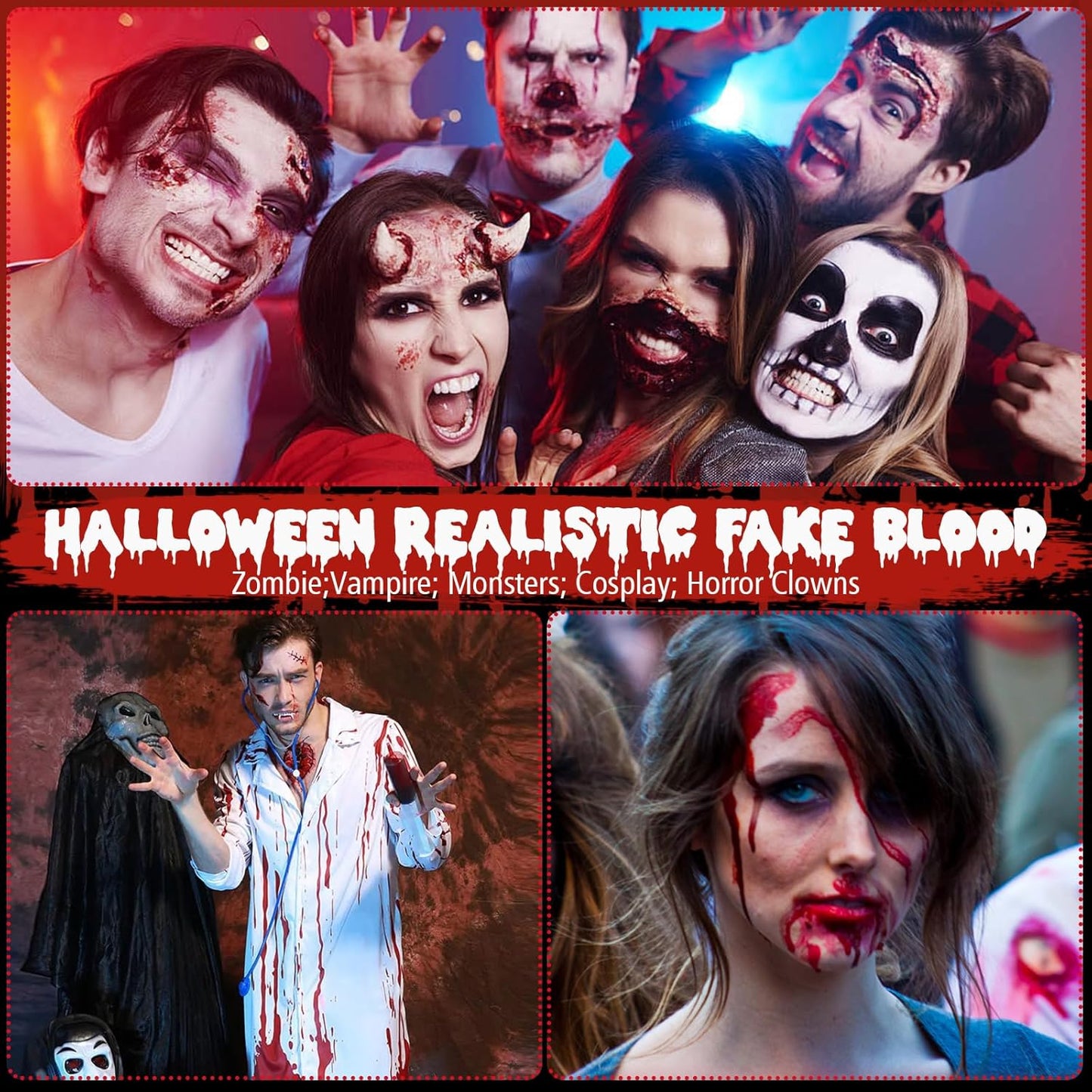 Fake Blood, Halloween Fake Blood Makeup Kit, 2.03oz Fake Blood Spray, Dripping Blood, Halloween Fake Blood Makeup, for Zombie Vampire Cosplay Monster Mouth Clothes Dress Up(3PCS)