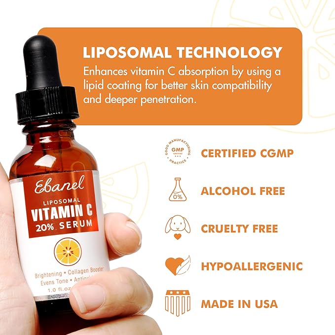 Ebanel Vitamin C Serum for Face with Ferulic Acid, Retinol, Vitamin B5 & E, Antioxidant Brightening Serum, Dark Spot Remover for Face, Anti-Aging Facial Skin Care for Day and Night