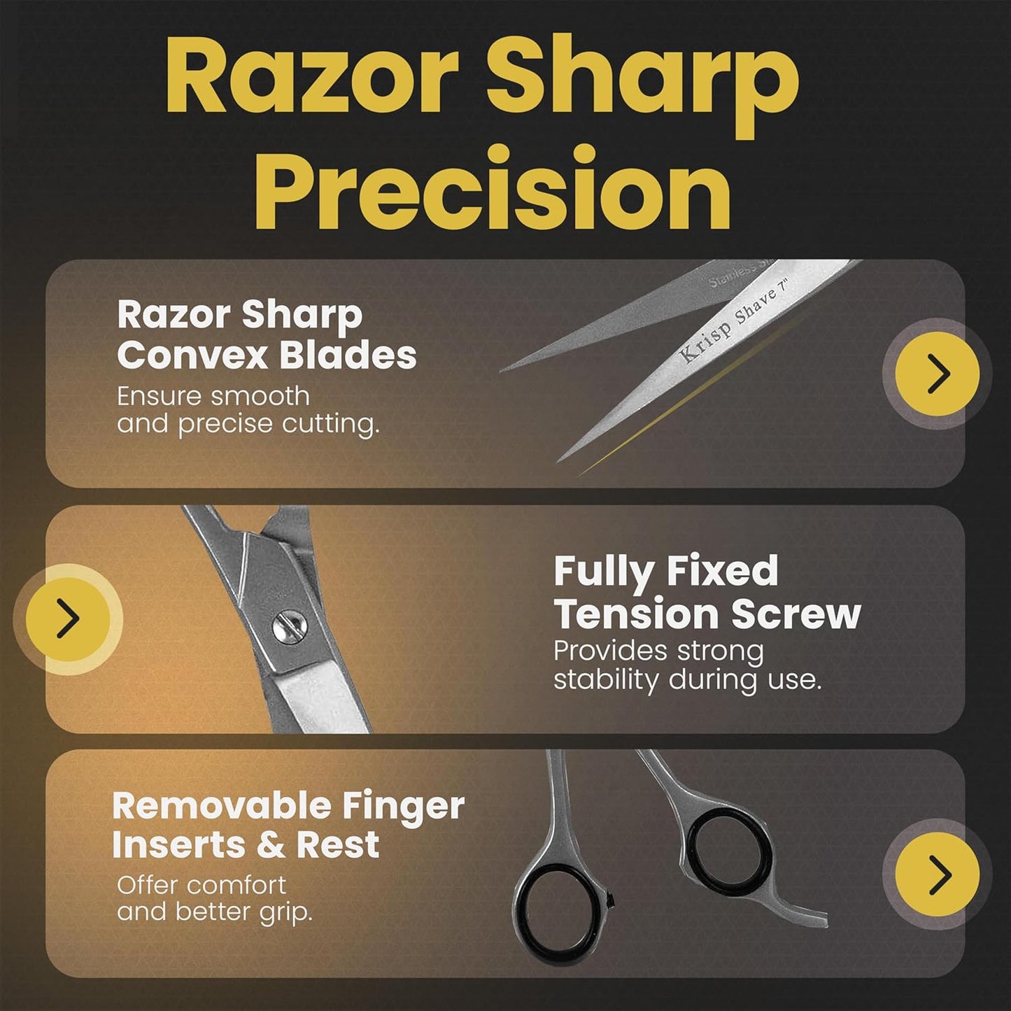 Professional Hair Cutting Scissors - Krisp Shave Japanese Stainless Steel Salon Barber Scissor (7 inch Inch) - Shears for Men's Beard Mustache Women Kids Pets Haircut All Purpose Shear, KSP-784