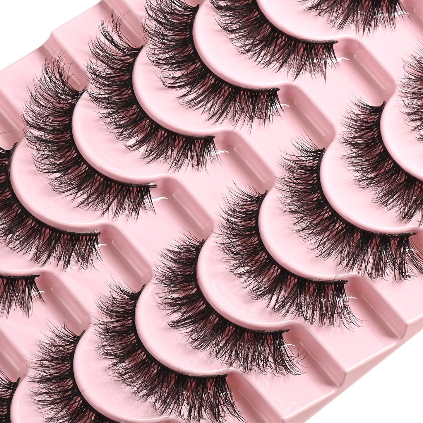 FARRED Natural Lashes Short Eyelashes Wispy False Mink Lash Pack 10 Pair Natural Look Fluffy Cat Eye Strip Eyelash Small Fake Lashes Full Pestañas Sets for MUA and Beginners Daily Makeup (C6 | 8-14MM)