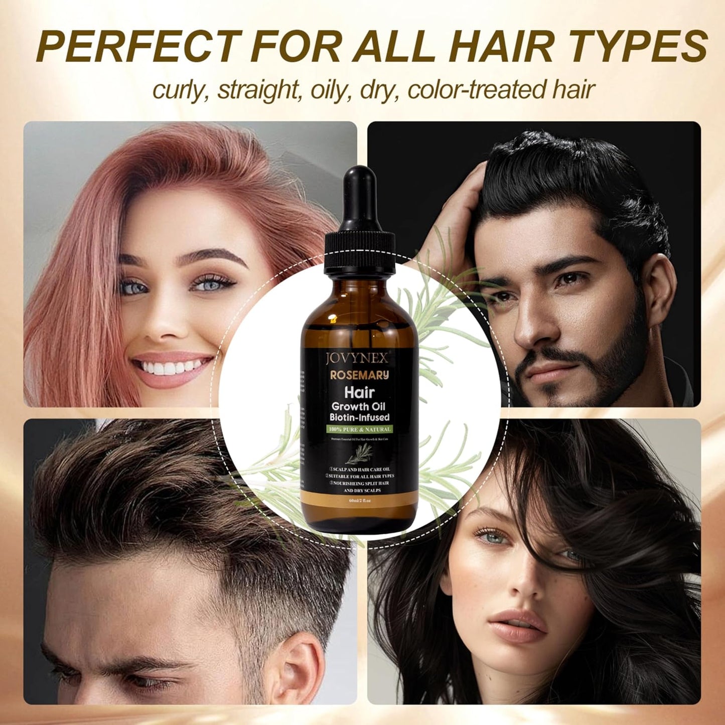 Rosemary Oil for Hair Growth with Biotin - Natural Hair Growth Serum for Thicker Hair, Anti-Hair Loss & Thinning Hair Treatment, Organic Scalp Stimulating Oil for Men & Women (2 fl.oz)