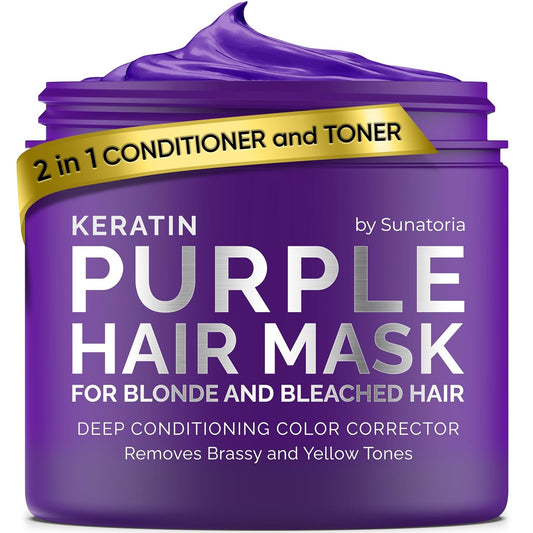 SUNATORIA New Keratin Purple Hair Mask - Blonde Hair Purple Toner - Repair & Nourishment Treatment For Bleached, Brassy Hair Color Corrector - Deep Conditioner For Color Treated Locks