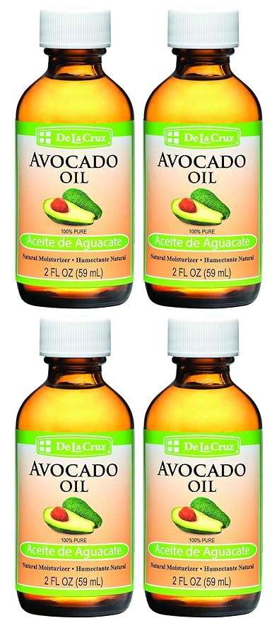 De La Cruz Avocado Oil - Expeller Pressed Pure 100% Avocado Oil for Hair and Body - Lightweight Body Oil for Dry Skin - 2 FL. OZ. (4 Bottles)