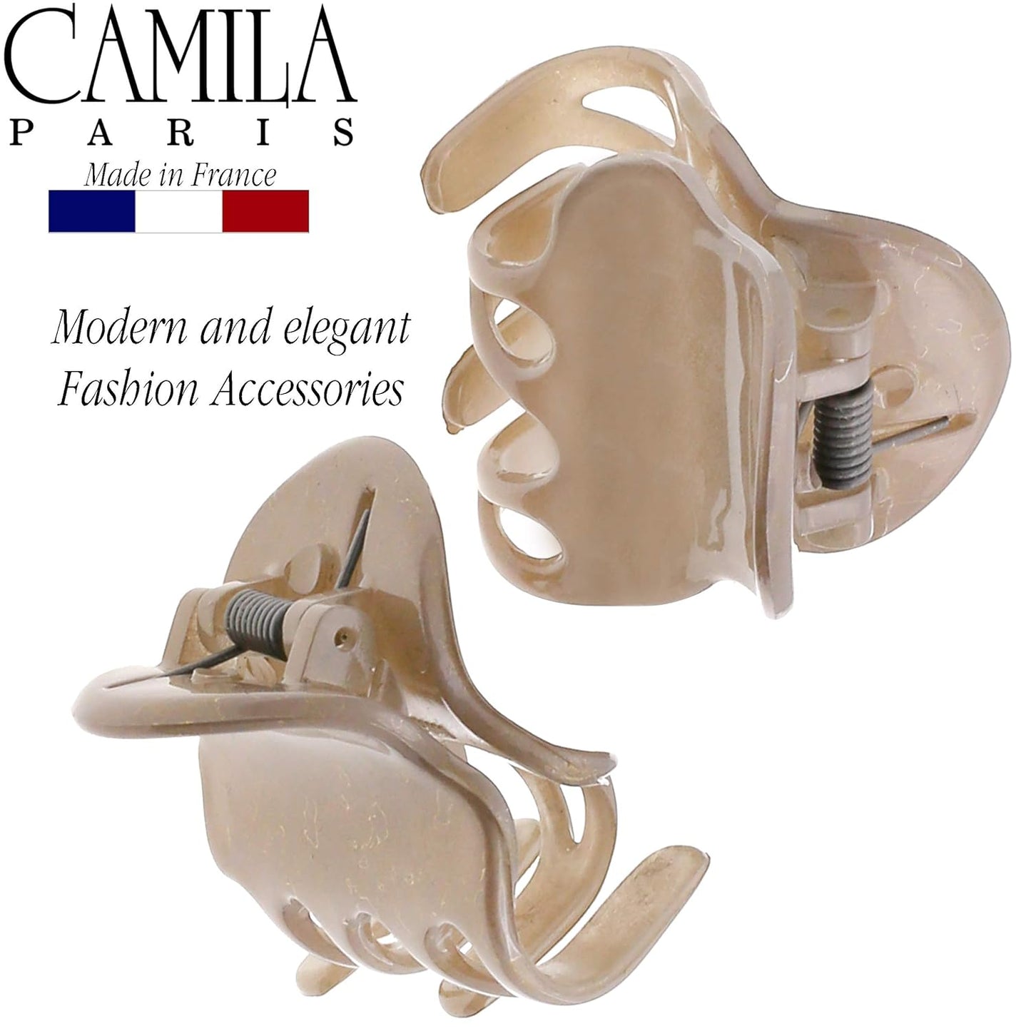 Camila Paris CP3086 French Hair Clip for Women, Set of 2 Small Beige Girls Hair Claw Clips Fashion Durable Hair Accessories for Women, Luxury Ladies Strong Hold No Slip Grip Clamp, Made in France