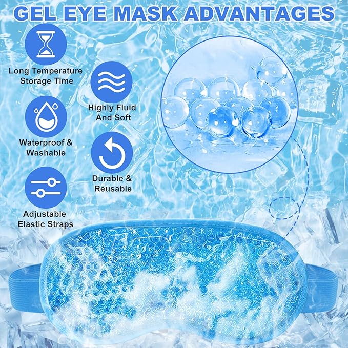 2Pack Cold Cooling Eye Mask, Reusable Hot Colder Therapy Gel Bead with Plush Backing for Puffiness Migraine Stress Relief Skin Care Dry Eyes