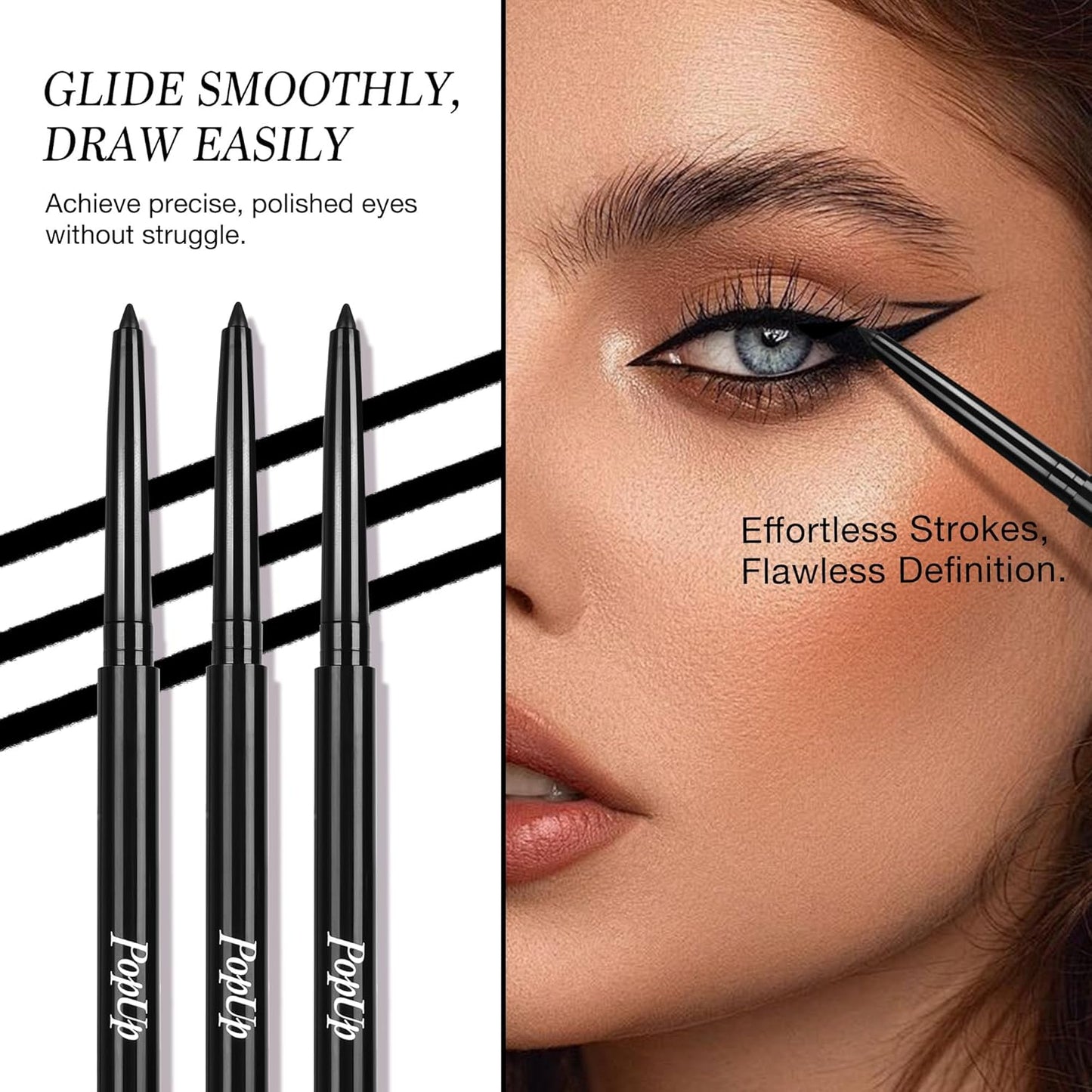 PopUp Black Eyeliner Pencils,Waterproof Gel Eyeliner Pencil Black Waterline Eye Liner Pen for Women Waterproof Smudge Proof Long-lasting (BLACK)