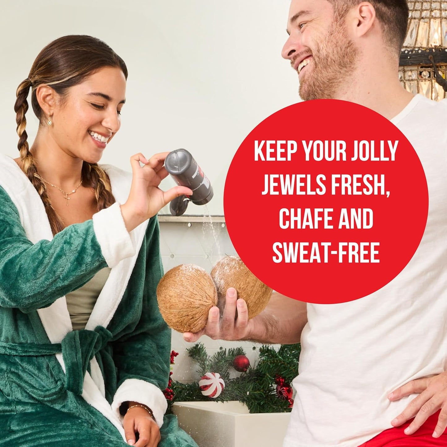 Happy Nuts Festive Holiday Gift Box for Men with Comfort Powder, Body Wash & Christmas Ornament - Ultimate Men's Care Package for Him & White Elephant Gift Idea