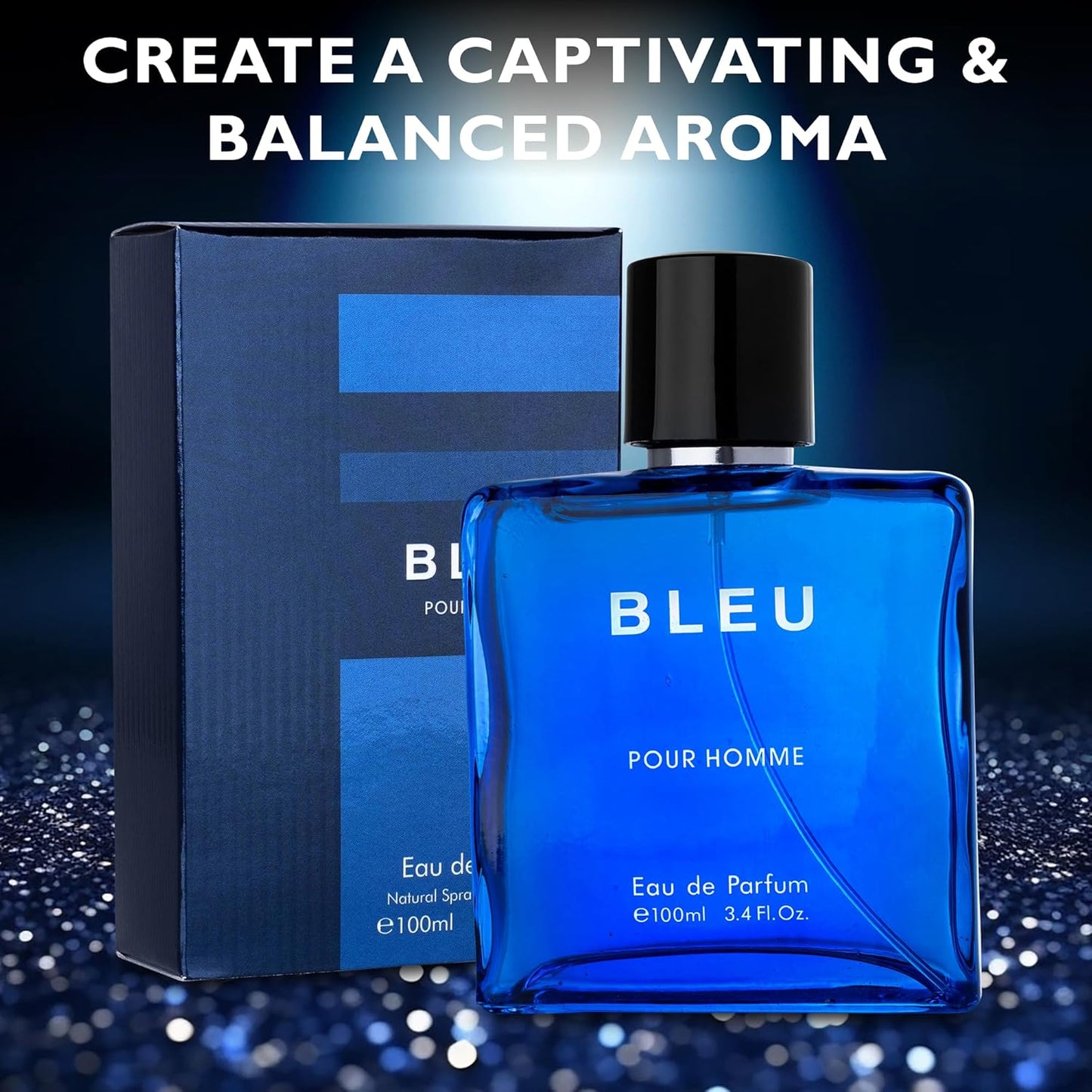 Bleu for Men Eau De Parfum - Blend of Citrusy Top Notes, Aromatic Spices & Warm Woody Undertones - Combination of Grapefruit, Lemon, Mint & Pink Pepper - Elegant 3.4fl Oz Bottle - Versatile Gift