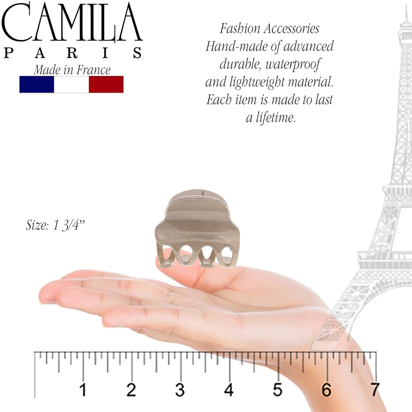 Camila Paris CP3126 French Hair Clip for Women, Small Beige Girls Hair Claw Clips Fashion Durable Hair Accessories for Women, Luxury Ladies Strong Hold No Slip Grip Clamp, Made in France