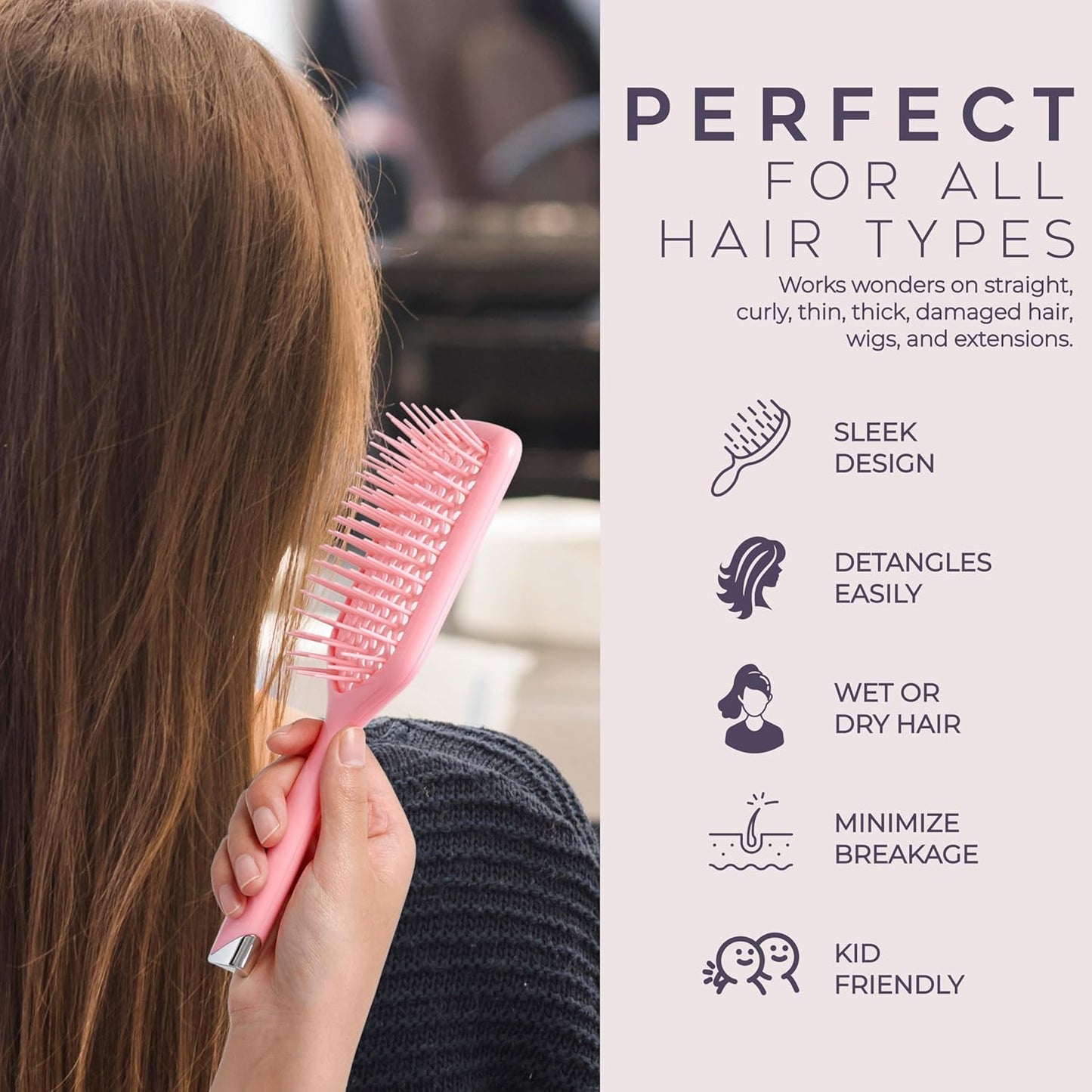 Crave Naturals Detangling Hair Brush - Vented Cushion Curly Hair Brush with Gentle Bristles for Wet or Dry Hair - Lightweight Wet Brush for Adults, Kids, and All Hair Types - 8.9x3.2x1.4-Inch (Pink)