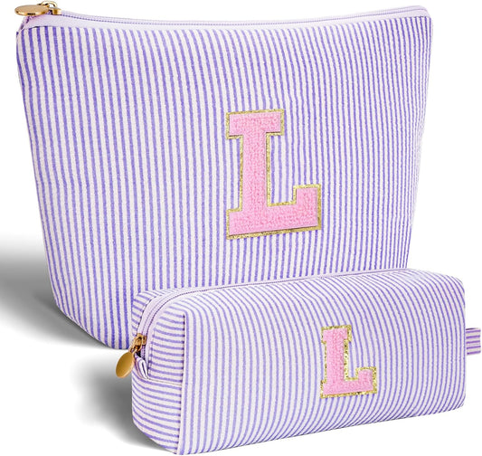 Dance Recital Gifts for Girls - Cosmetic Bag for Teen,Initial Cute Makeup Bag Set for Women,Trendy Pouch for Niece Sister Friend Female Her,Birthday Gifts for Daughter - Lavender,L