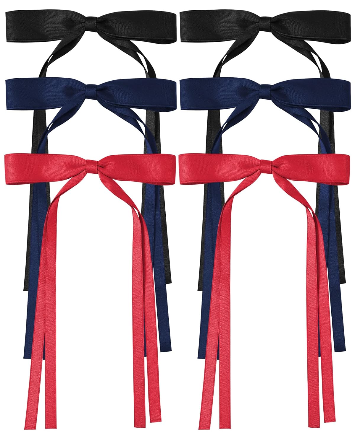 AWAYTR Hair Clip - 6Pcs Hair Bow Clip with Tassels and Bowknots for Women in Red/Black/Navy with Long Solid Hair Ribbons for Girls