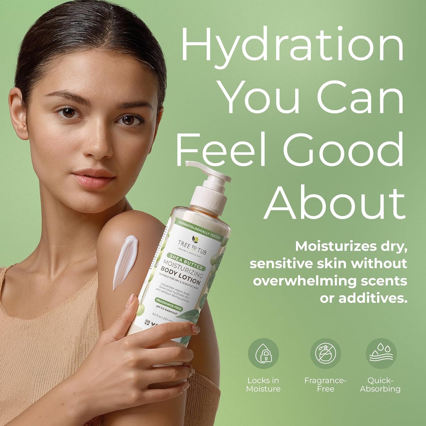 Tree to Tub Unscented Shea Butter Body Lotion for Dry Skin - Fragrance Free Lotion,Vegan Body Moisturizer, Good for Sensitive Skin for both Women & Men