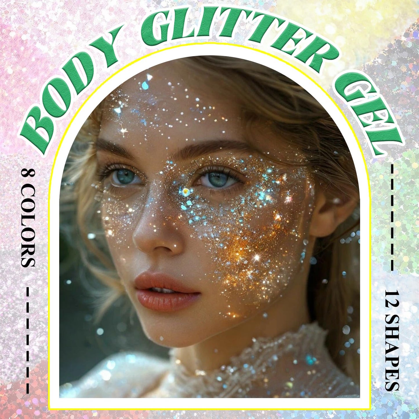 Body Glitter Face Glitter, Hair Glitter for Kids, 12 Shapes Fine Chunky Glitter Gel for Women Girls Makeup Sparkles Party Mermaid Sequins Rave Accessories Singer Concerts Festival (Blue Scheme)