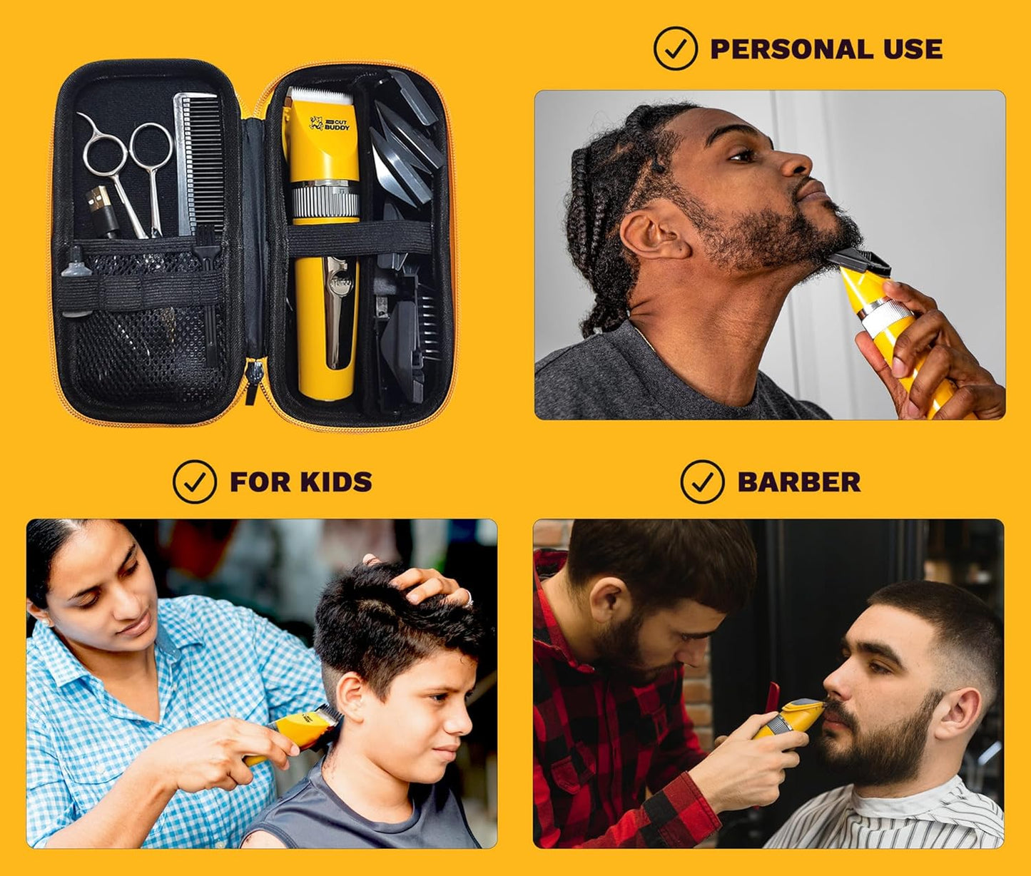 The Cut Buddy Clipper & Grooming Set, Cordless Hair & Beard Trimmer with Ceramic & Titanium Blades, 7 Guards, Waterproof, Beginner Kit