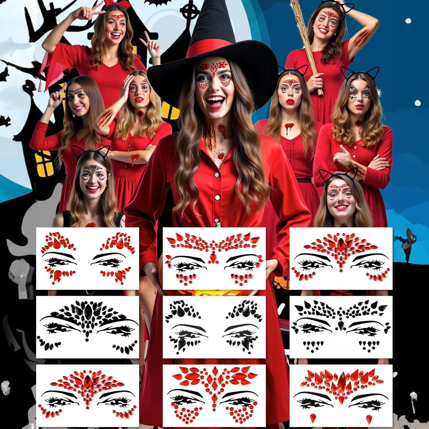 Face Gems Adhesive Glitter Jewel Tattoo Sticker Festival Gems Rave Party Body Make Up (9 PCS Z9ZAKRED-A)