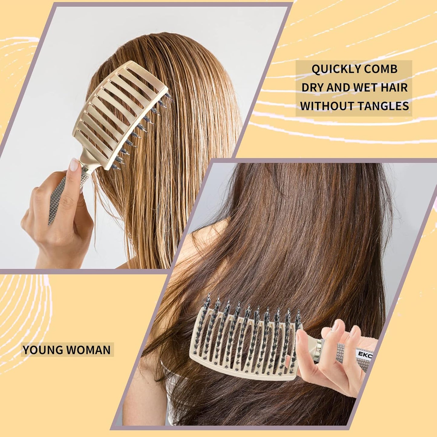 Detangling Brush Boar Bristle Hair Brush,Suitable for Men, Women & Kids’ Long Curly Wet or Dry Hair,EKONAER Hairbrush for Thick Make Hair Shiny & Healthier(Gold)