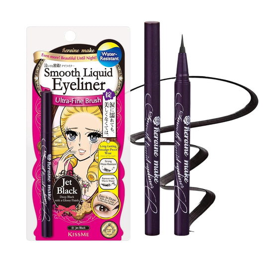 Heroine Make by KISSME Waterproof Eyeliner with Ultra-Fine 0.1mm Tip, Liquid Eyeliner Pen for Sensitive Skin, Cat Eye Liner for Long Lasting Wear, Made in Japan, Jet Black, 1 Count, SMOOTH