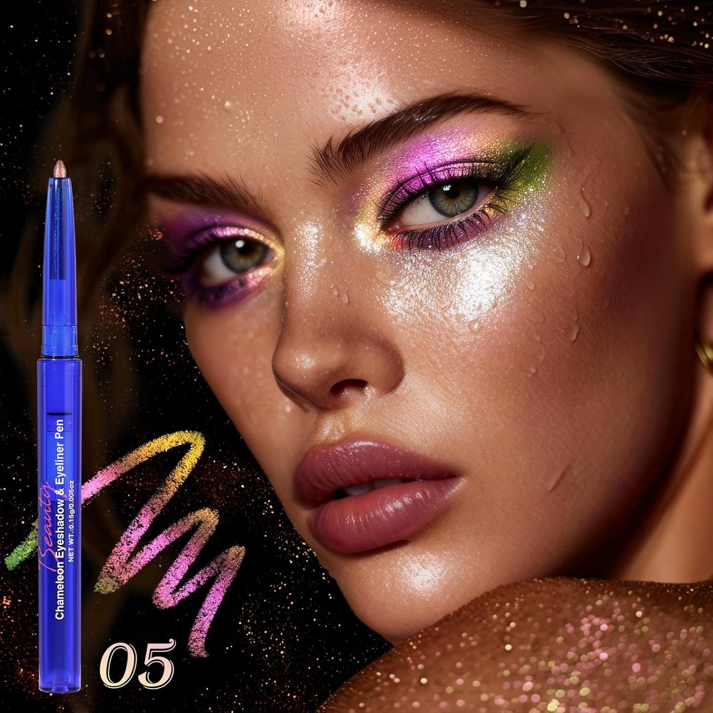 UCANBE Chameleon Eyeshadow & Eyeliner Gel Pencil - Multichrome Shifting Colors Metallic Glitter Eye Makeup,Waterproof Long-Lasting Smudge-Proof Multi-Dimensional Color (Metallic Pink to Golden Olive)