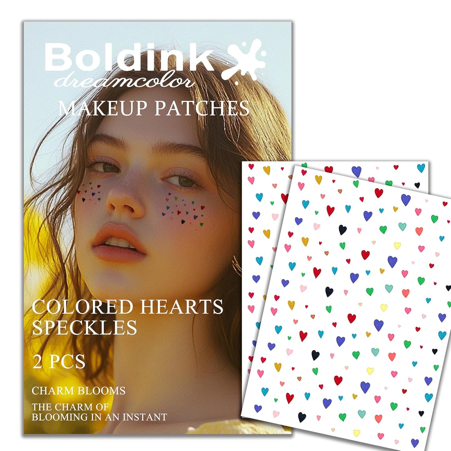 2pcs Makeup Stickers, Waterproof Face Colorful Love Heart Temporary Tattoo Stickers, Masquerade Stickers， Wedding Face Makeup Stickers for Women.