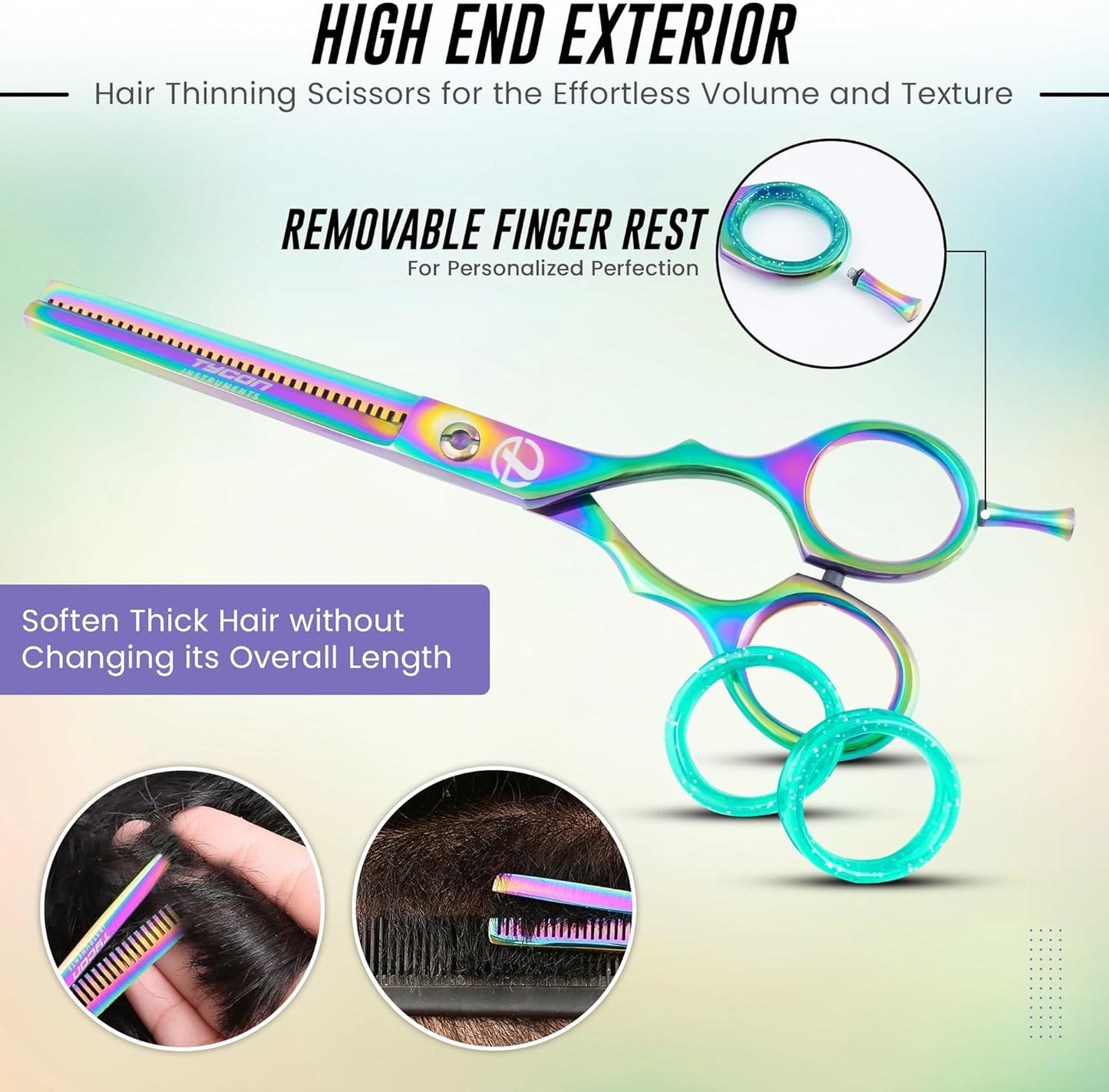 6.5" Thinning Shears for Hair Cutting - 2.7" Sharp Blade - J2 Stainless Steel Hair Thinning Scissors - Sturdy & Ergonomic texturizing shears - Perfect Hair Thinning Shear for Salon & Home