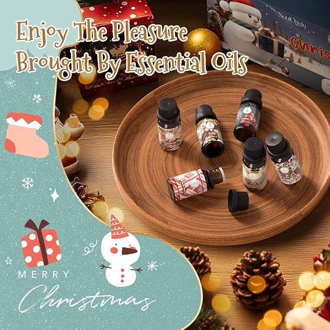 Christmas Essential Oils Set - Fragrance Oil Gift Set for Oil Diffusers, Scented Oils for Candle Making - 6x10ml: Christmas Cake, Eggnog, Candy Canes, Gingerbread, Mistletoe