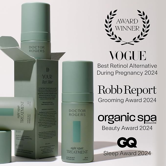 Doctor Rogers Night Repair Treatment. Restoring & Hydrating Anti-Aging Face Serum with Glycolic Acid, 1 Ounce (30 ml)