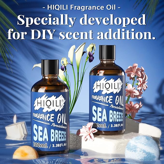 HIQILI Sea Breeze Essential Oil 100ml for Aromatherapy, Fresh Scented Fragrance Oil for Diffuser Home Car Office, DIY Candle Soap Perfume Lotion Shampoo Making Supplies 3.38 Fl Oz