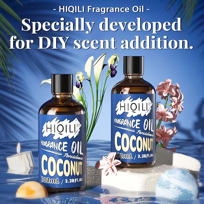 HIQILI Coconut Essential Oil 100ML - Fresh Fragrance Oil for Candle Making, Aromatherapy, Coconut Perfume for Large Room - Long Lasting Diffuser Oil 3.38 Fl Oz