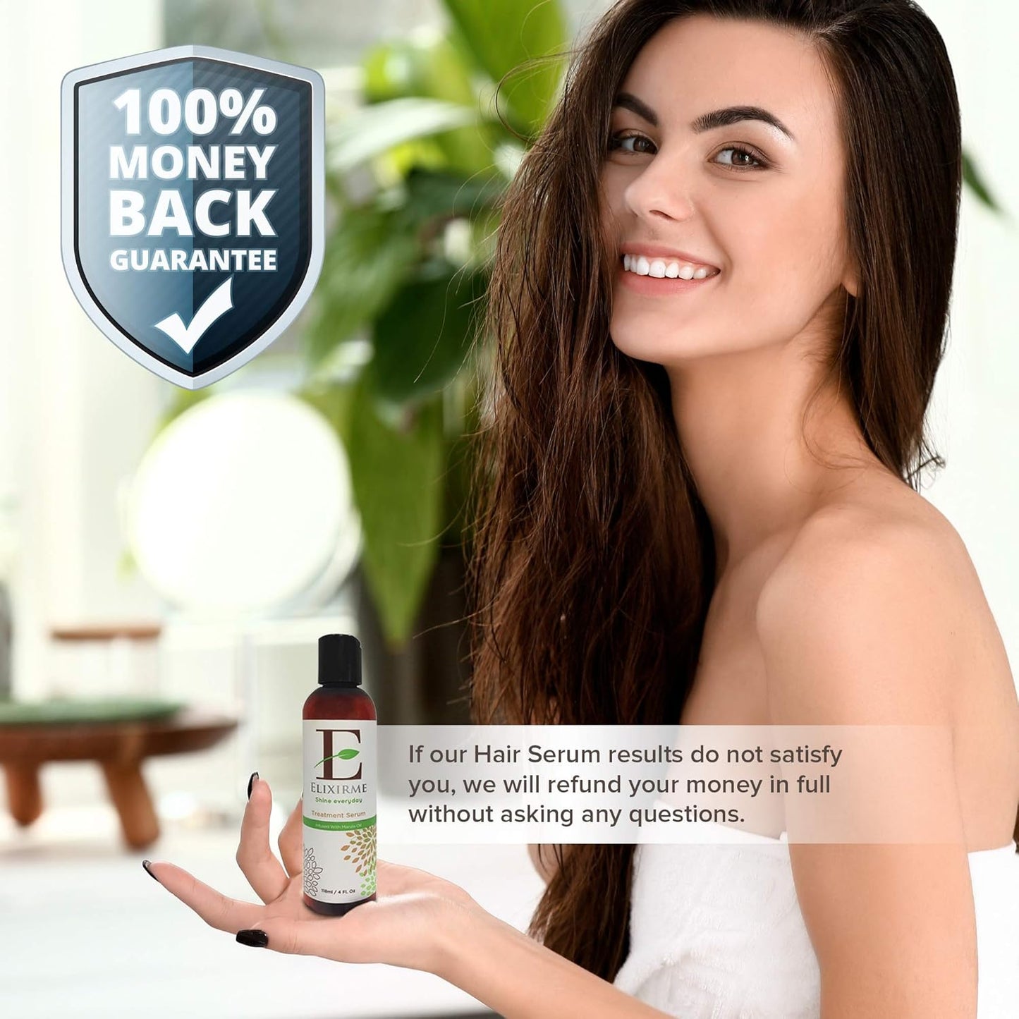 Elixirme-Anti Frizz Hair Treatment Serum For Damaged, Dry, Colored Hair. Add Shine, Protect, Rejuvenate, Strengthen and Restore. Infused with Marula, Avocado and Sweet Almond Oil- 4.oz