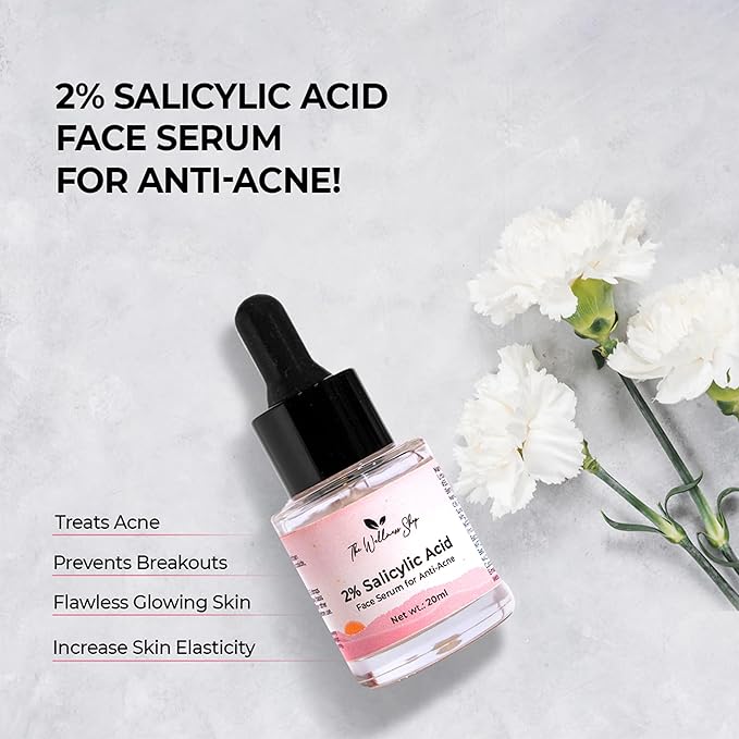 The Wellness Shop - 2% Salicylic Acid Serum For Acne, Blackheads, and open Pores | Reduces - Excess Oil | Exfoliant for all skin types | Women & Men | 20ml / 0.67 fl oz