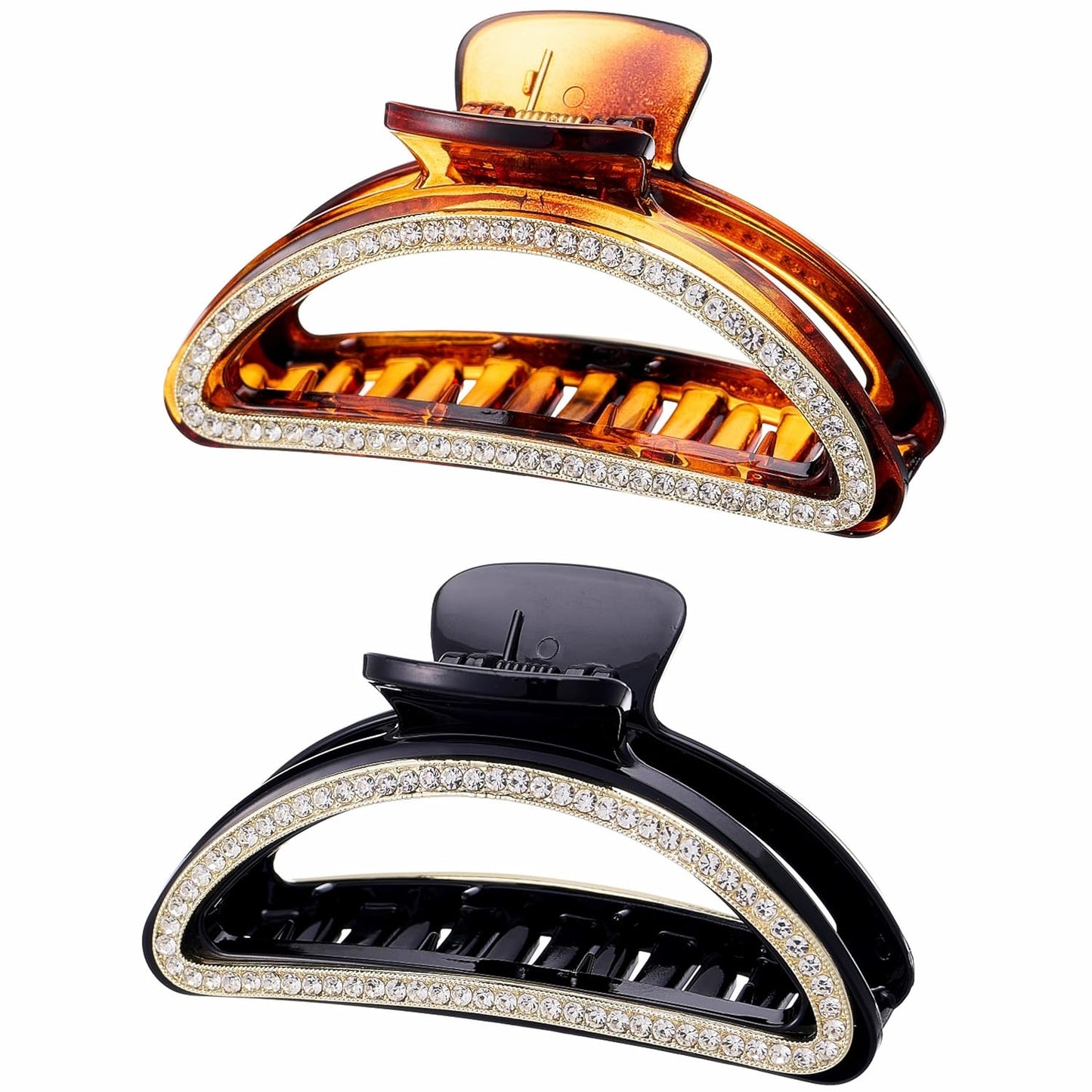 SINIDE Crystal Hair Clips, Semicircle Rhinestone Claw Clips Nonslip Acrylic Jaw Clip for Thin Long Hair, Fashion Elegant Clamps Accessories for Women Ladies Strong Hold Barrette for Styling (2 Pack)