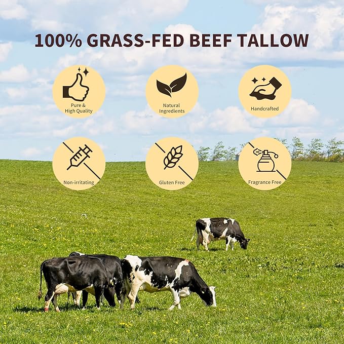 Beef Tallow for Skin, 100% Grass-Fed Whipped Beef Tallow Honey Balm for Face and Body, Tallow Face Moisturizer with Jojoba Oil, Shea Butter for Sensitive, Dry Skin - 2 oz