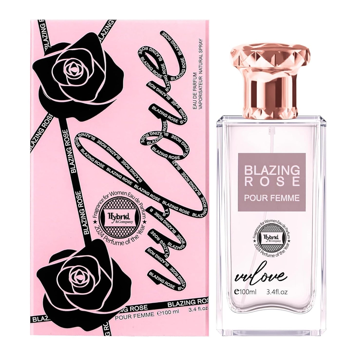 Hybrid & Company Women Blazing Rose Pour Femme Eau De Parfum Vaporisateur Natural Spray 3.4 Fl Oz
